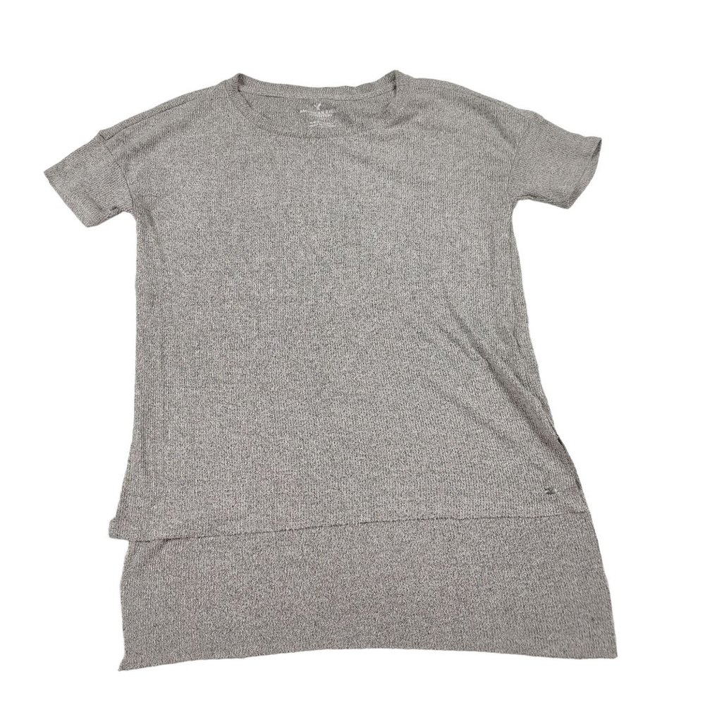 American Eagle Womens T Shirt Short Fitted Sleeve Crew Neck High Low Gray Sz XS